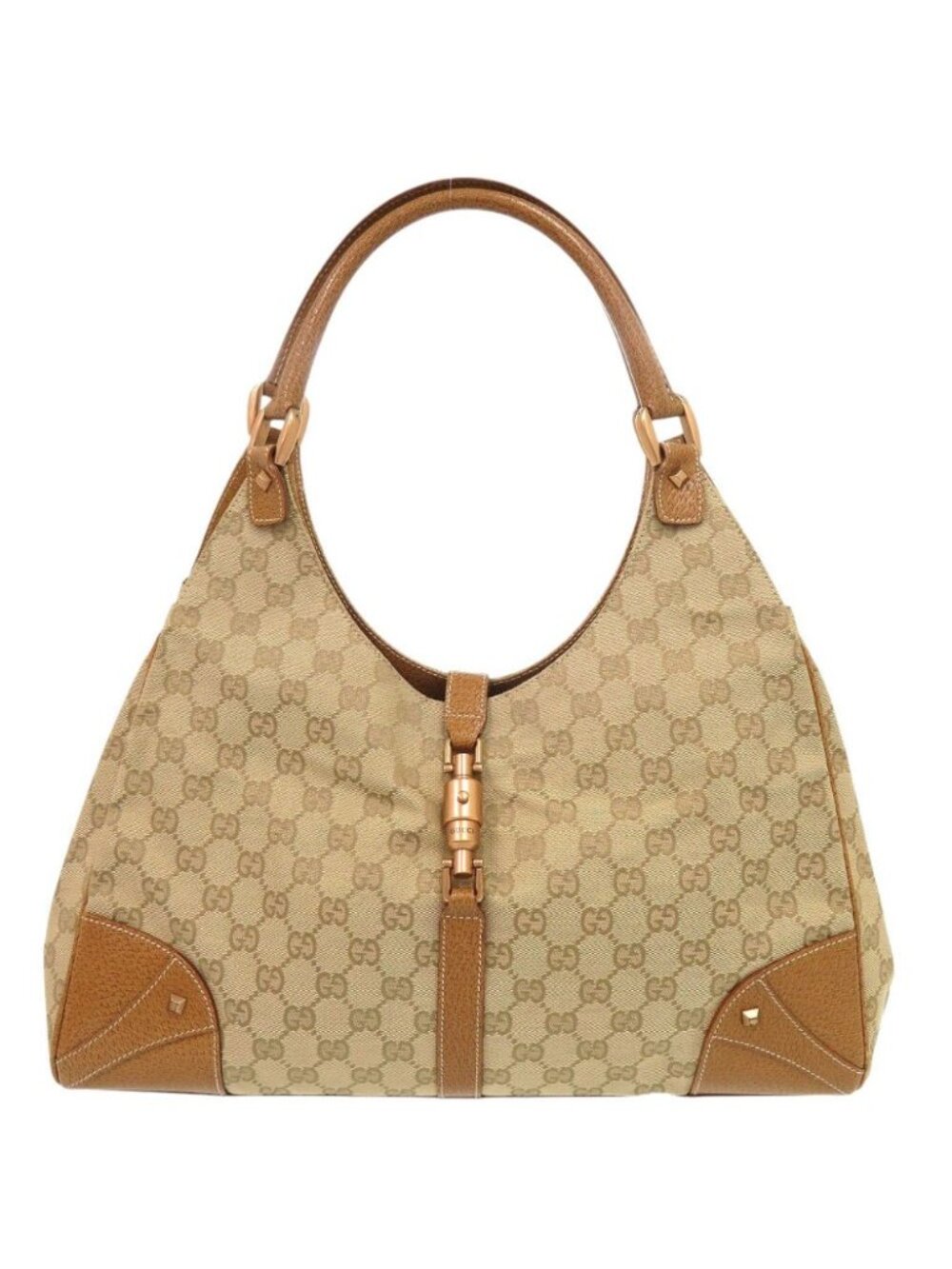 Gucci New Jackie GG Canvas Leather Beige Camel Shoulder Bag